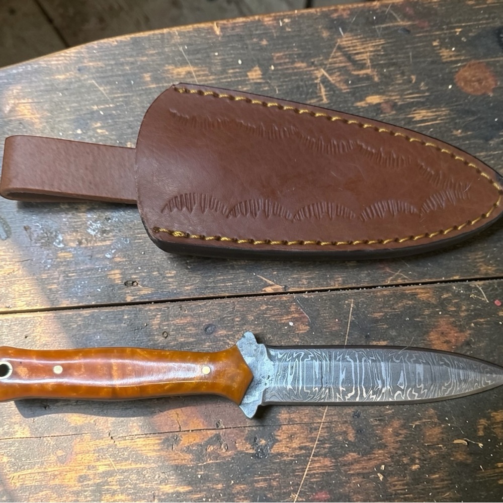Handcrafted Damascus Steel boot knife, dagger Knife with Brown Leather Sheath